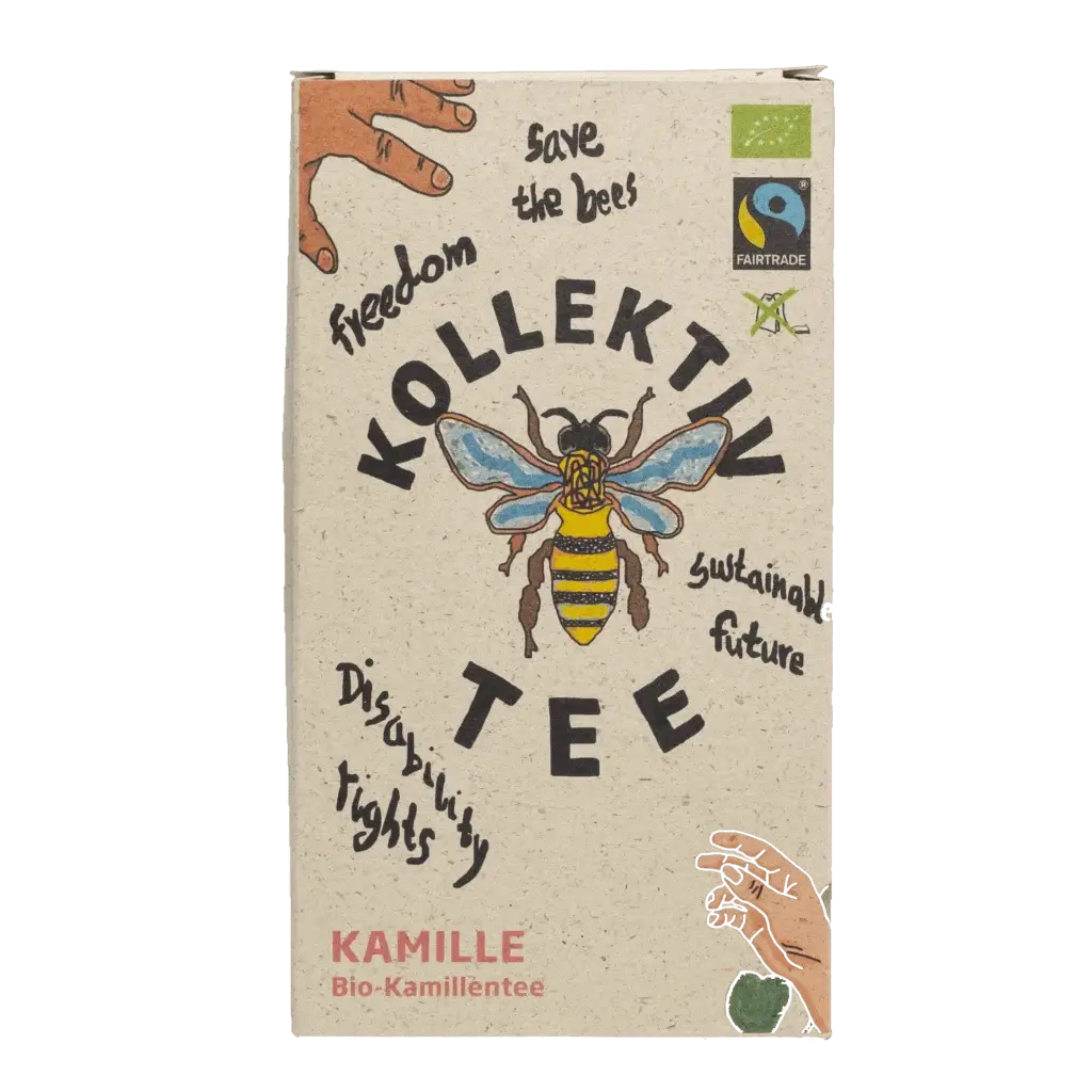 KollektivTee Kamille (Graspapierkarton) Bunte Vorderseite der Papierverpackung